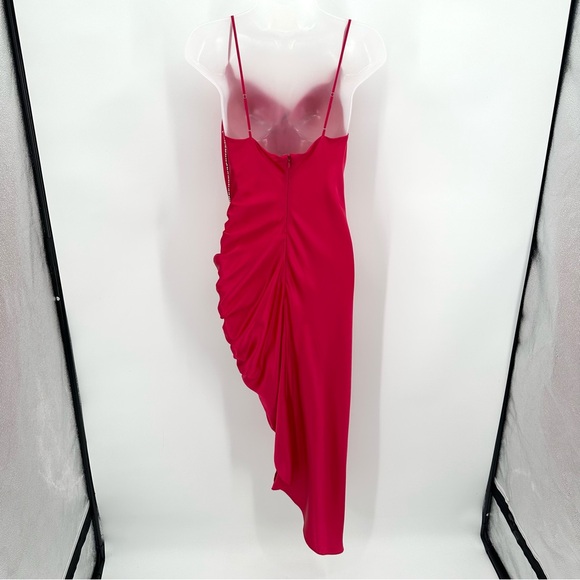 Cinq a Sept Dress 100% Silk EMILIA Draped Spaghetti Strap Satin Sz 2 Raspberry - Picture 5 of 13